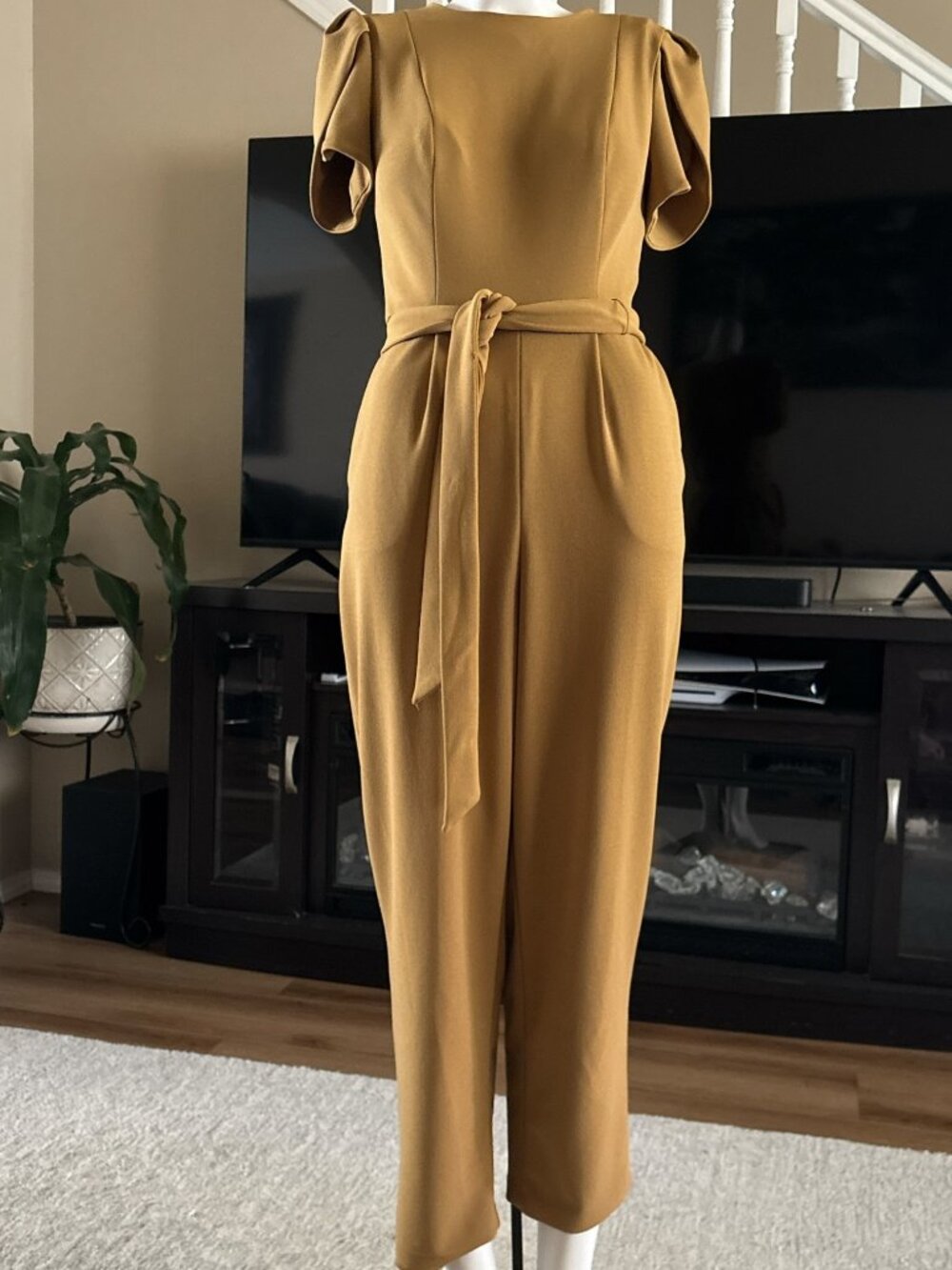 Michael Kors Jumpsuit Womens S Small Brown Wide Leg Puff Sleeve Belted NWOT